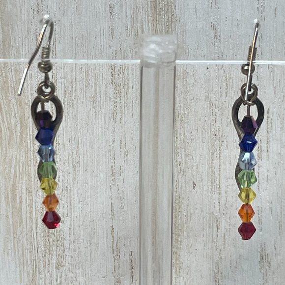 HANDMADE BEADED ART RAINBOW SWAROVSKI CRYSTALS STERLING SILVER GODDESS EARRINGS - Picture 4 of 7
